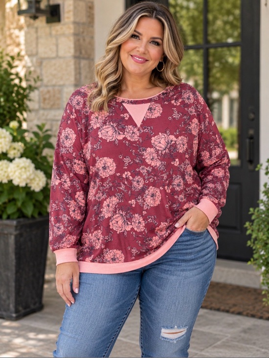 Southern Stitch Tops - Southern StitchFloral Cozy Pullover Botique Sweatshirt - Pink/Maroon